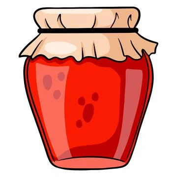 Jam in a glass jar, raspberry or strawberry with a decorated lid. Stock Illustration