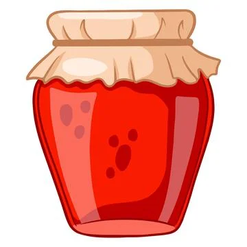 Jam in a glass jar, raspberry or strawberry with a decorated lid. Stock Illustration
