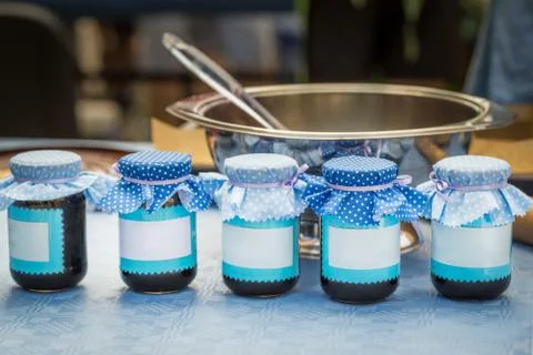 Jam glasses with clean label Stock Photos