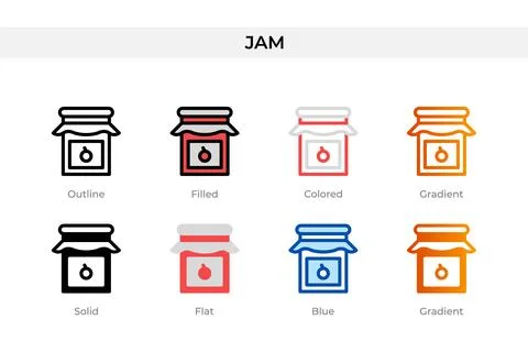 Jam icon in different style. jam vector icons designed in outline, solid, c.. Stock Illustration