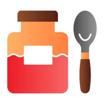 Jam jar and spoon flat icon. Fruit jam color icons in trendy flat style. Dessert Ilustración de archivo