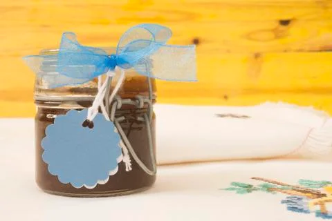 Jam jar with blank label for text Stock Illustration