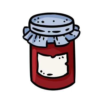 Jam jar doodle image. Cute cartoon jam logo. Media highlights graphic vector Stock Illustration