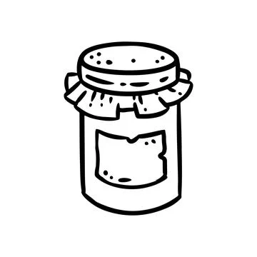 Jam jar doodle image. Cute cartoon jam logo. Media highlights graphic vector Stock Illustration