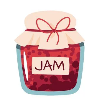 Jam Jar Flat Vector Illustration Isolated on White. Homemade Preserve Design for Stock Illustration