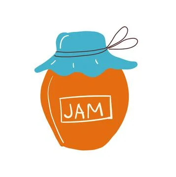 Jam in a jar, isolated on white. Vector doodle illustration Stock Illustration