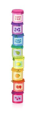 Jam Jars Rainbow Colored Stacked Tower Homemade Reduce Fruits 스톡 일러스트