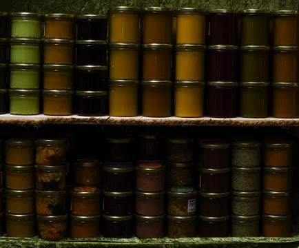 Jam jars stack preserve produce for the winter Foto stock
