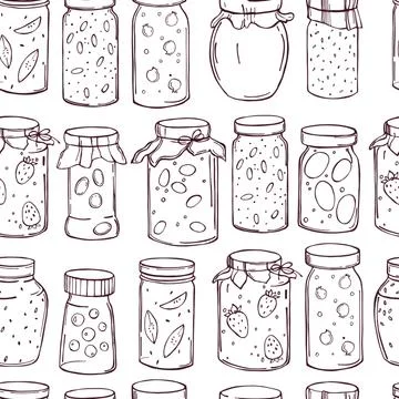 Jam jars. Vector  seamless pattern Stock Illustration