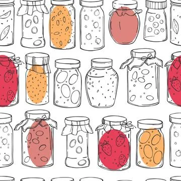 Jam jars. Vector  seamless pattern Stock Illustration