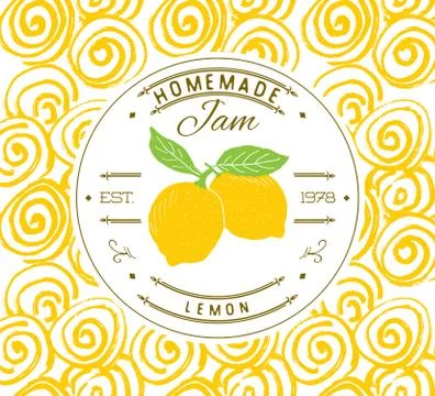 Jam label design template. for lemon dessert product with hand drawn sketched Stock Illustration