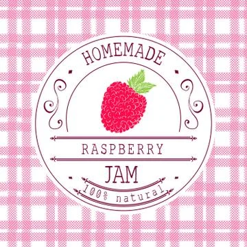 Jam label design template. for raspberry dessert product with hand drawn sket Stock Illustration
