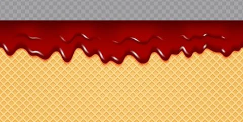 Jam Melted on Wafer Background. Cherry jam flow soft seamless texture. Vector Stock Illustration