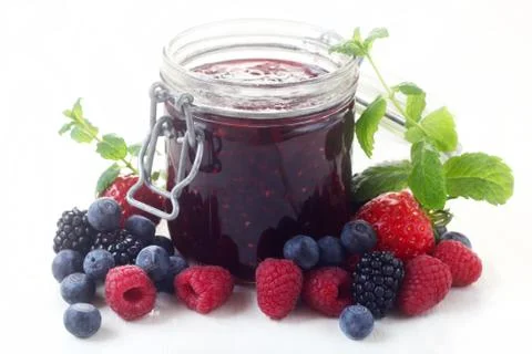 Jam With Mixed Berries Stock Photos