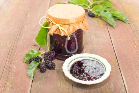Jam of mulberry Stock Photos