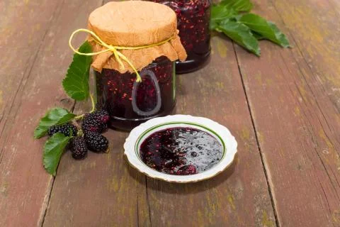 Jam of mulberry Stock Photos