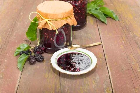 Jam of mulberry Stock Photos