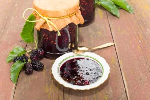 Jam of mulberry Stock Photos