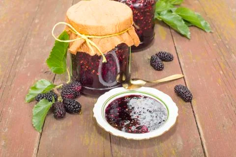 Jam of mulberry Stock Photos