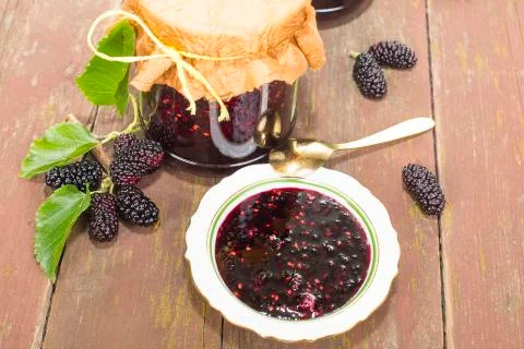 Jam of mulberry Stock Photos
