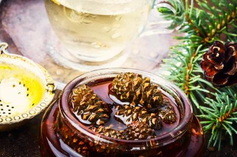 Jam from pine cones for tea Stock Photos
