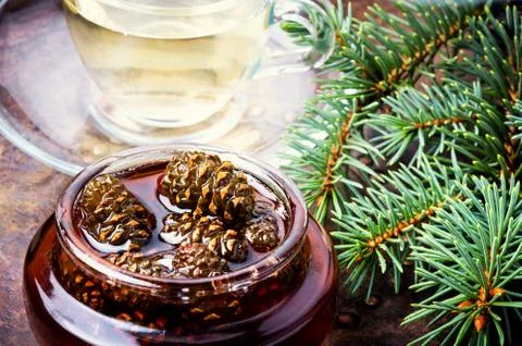 Jam from pine cones for tea Stock Photos