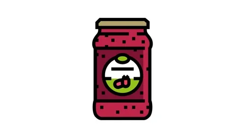Jam raspberry fruit berry color icon animation Stock Footage 224932576