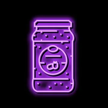 Jam raspberry fruit berry neon glow icon illustration Stock Illustration