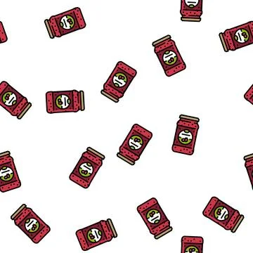 Jam raspberry fruit berry vector seamless pattern Stock Illustration