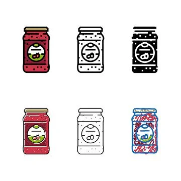 Jam raspberry fruit styleset berry color icon vector Stock Illustration