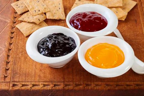 Jam selection for tasting Stock Photos