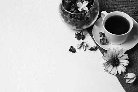 Jam tea on the table for Breakfast. A quick snack. In a good moo Stock Photos