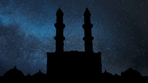 Jama Mosque (Jami Masjid): Time Lapse by Night with Stars and Milky Way, India Stock Footage 126820394