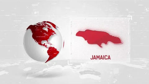 Jamaica 4K Tech Map Beside Globe On White Background. Stock Footage 341009016