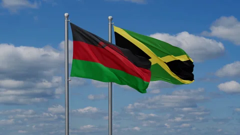 Jamaica and Malawi two flags Stock Footage 287948938