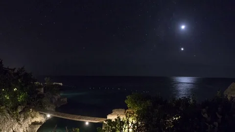 Jamaica: Bay with Moonset Stock Footage 71689272