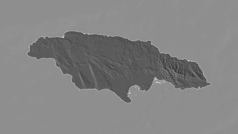 Jamaica. Bilevel elevation map with surface waters Stock Illustration