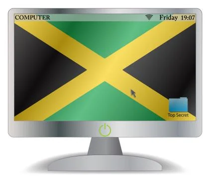 Jamaica Computer Screen With On Button Stock Illustration