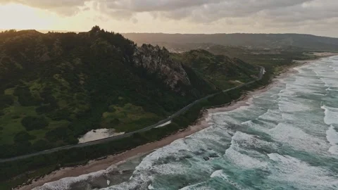 Jamaica Dramatic Caribbean Coastline With Waves and Tropical Hills Aerial View Vídeos de archivo 347635394