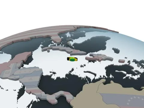Jamaica with flag on globe Stock Illustration