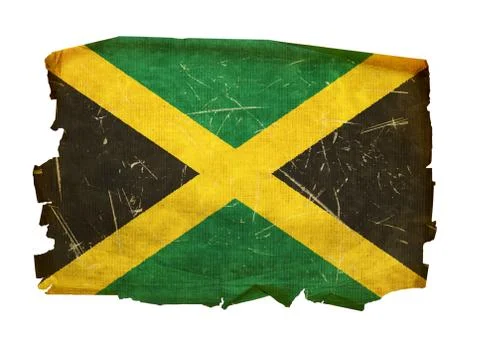 Jamaica flag old, isolated on white background. Stock Photos