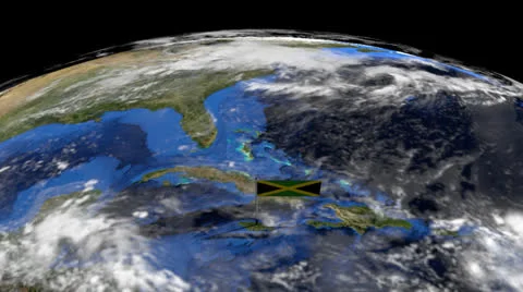 Jamaica flag on pole on earth globe animation Stock Footage