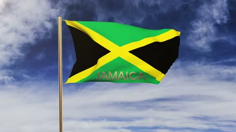 Jamaica flag with title waving in the wind. Looping sun rises style.  Animation 스톡 동영상 48595656