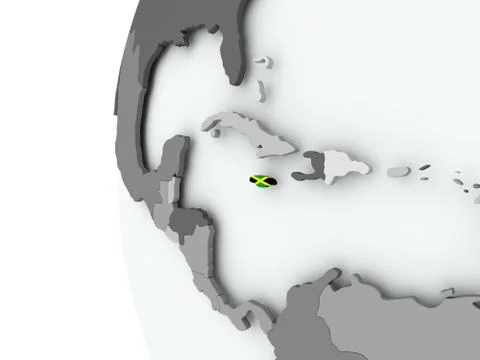 Jamaica on globe with flag Stock Illustration