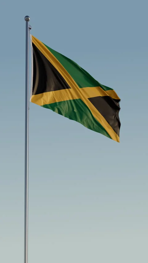 Jamaica Kingston Flag Seamless Loop Cinematic Realistic Waving Blue Sky Stock Footage 319703962