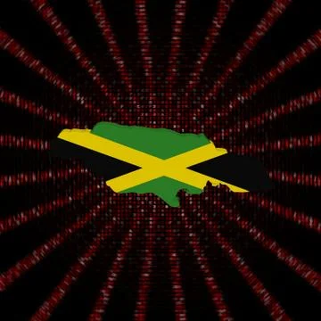 Jamaica map flag on red hex code burst illustration 库存插图