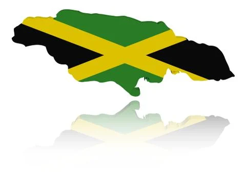 Jamaica map flag with reflection illustration Stock Illustration