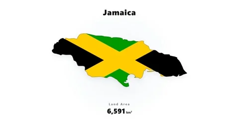 Jamaica map silhouette filled with flag colors, yellow diagonal cross over green Stock Footage 345643700