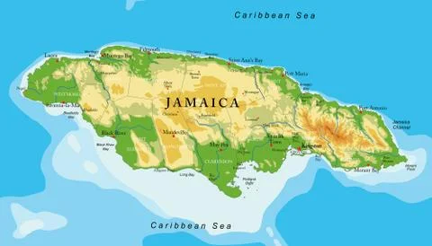 Jamaica physical map Stock Illustration