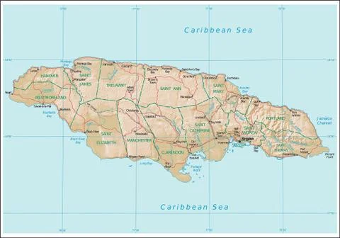 Jamaica physiography map Stock Illustration